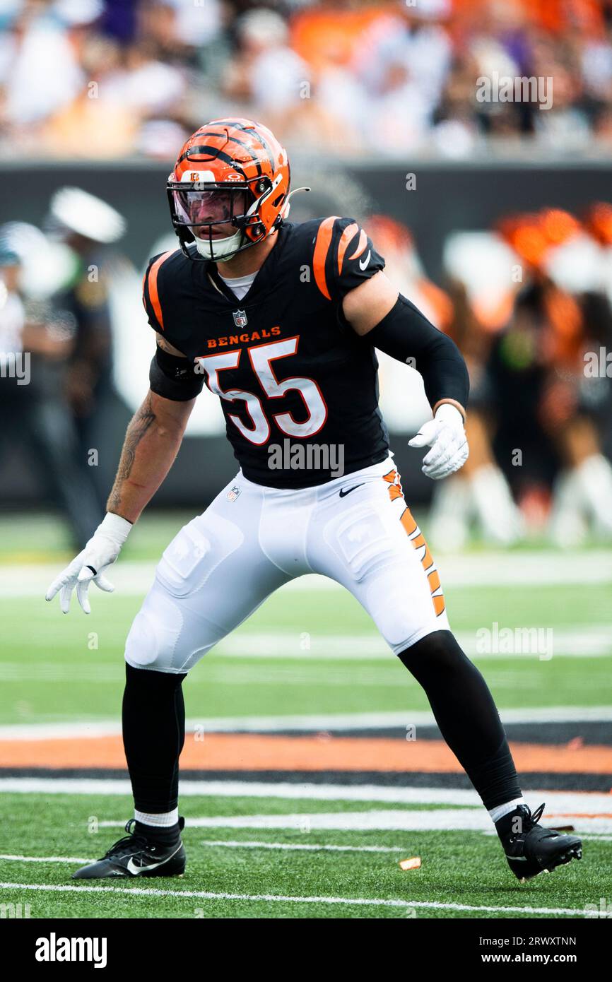 Cincinnati Bengals linebacker Logan Wilson (55) in coverage during an NFL  football game against the New