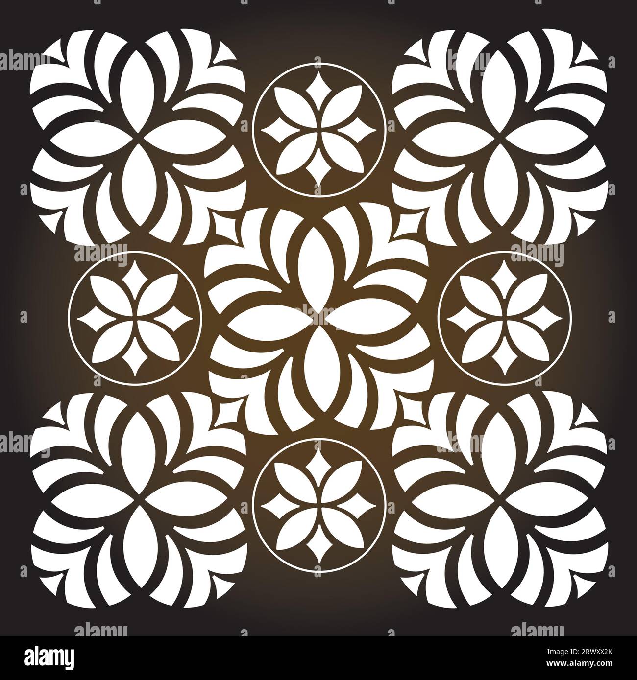 Flower Pattern Circle Oriental Symbol -Symmetry - Energy Black and White Stock Vector