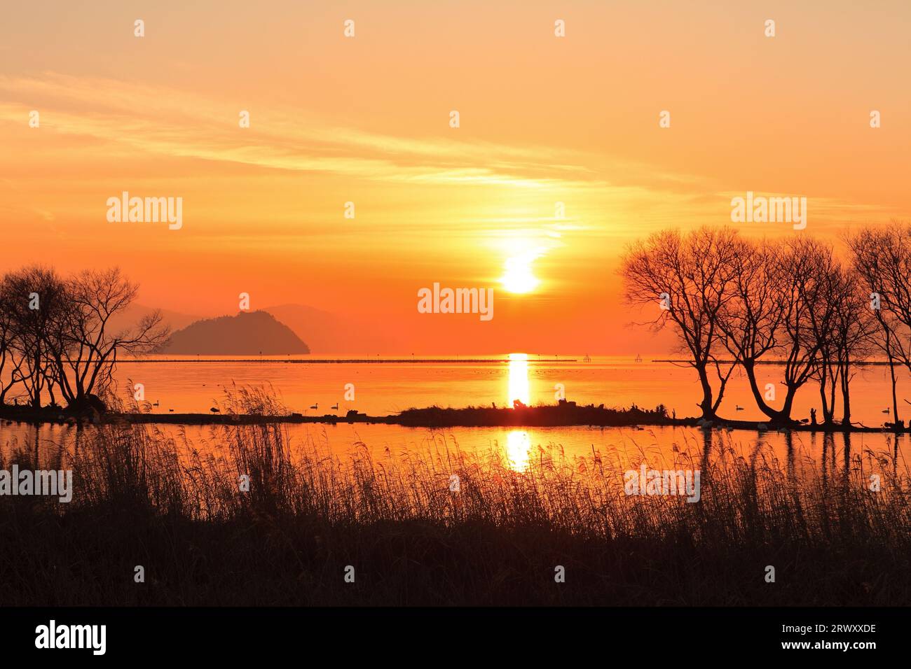 Lake Biwa Chikubu Island And Sunset Stock Photo Alamy