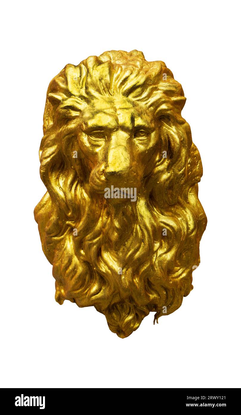 beautiful gilded lion statue on a white background. Works of art Stock