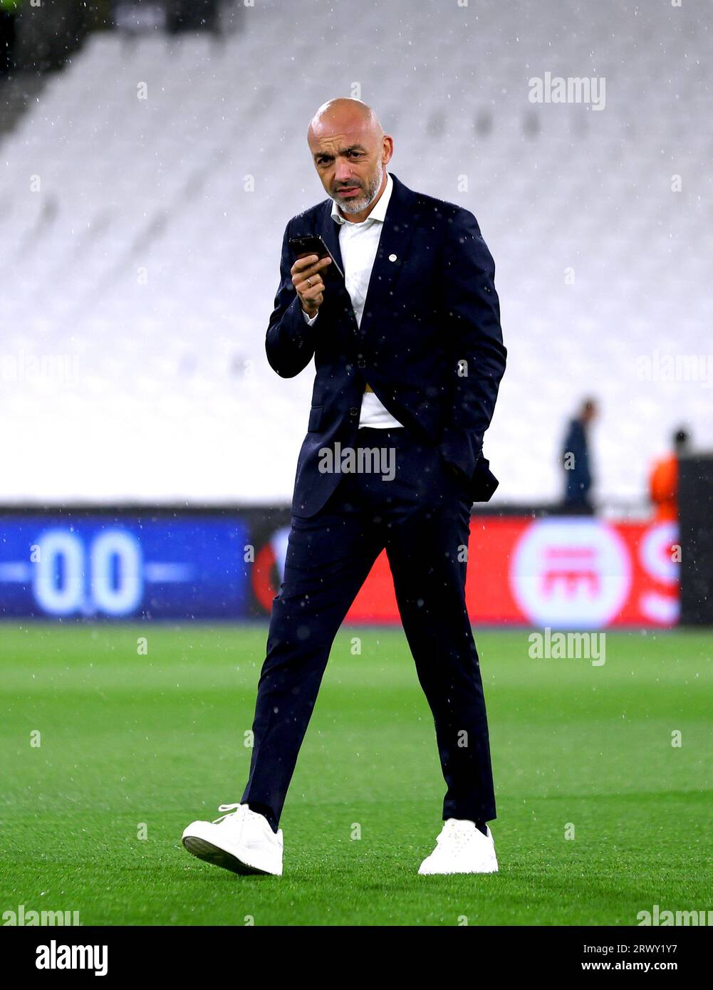 TSC Backa Topola manager Zarko Lazetic ahead of the UEFA Europa League Group A match at the London Stadium, London. Picture date: Thursday September 21, 2023. Stock Photo