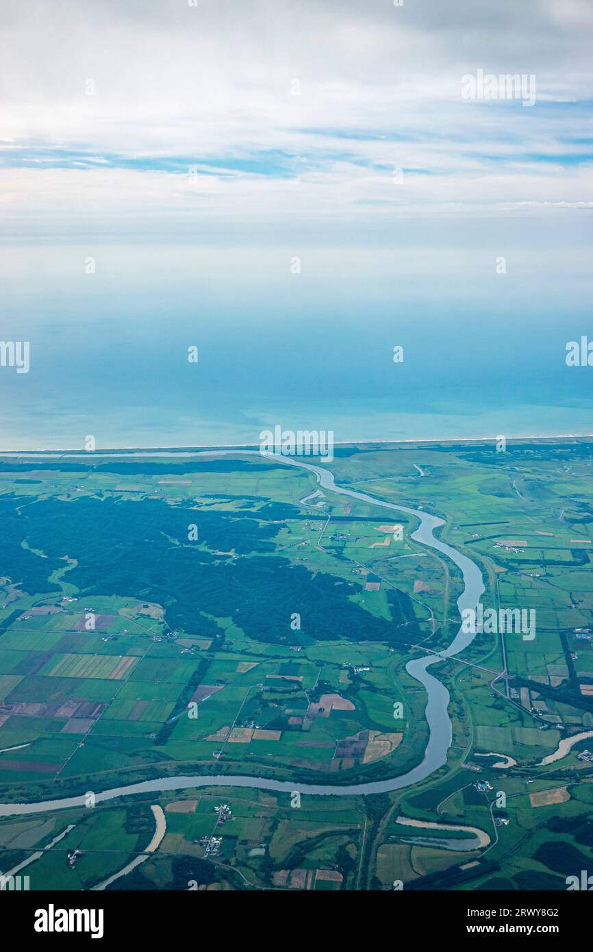 Beautiful marshland scenery seen from above Sarobetsu Plains Stock Photo