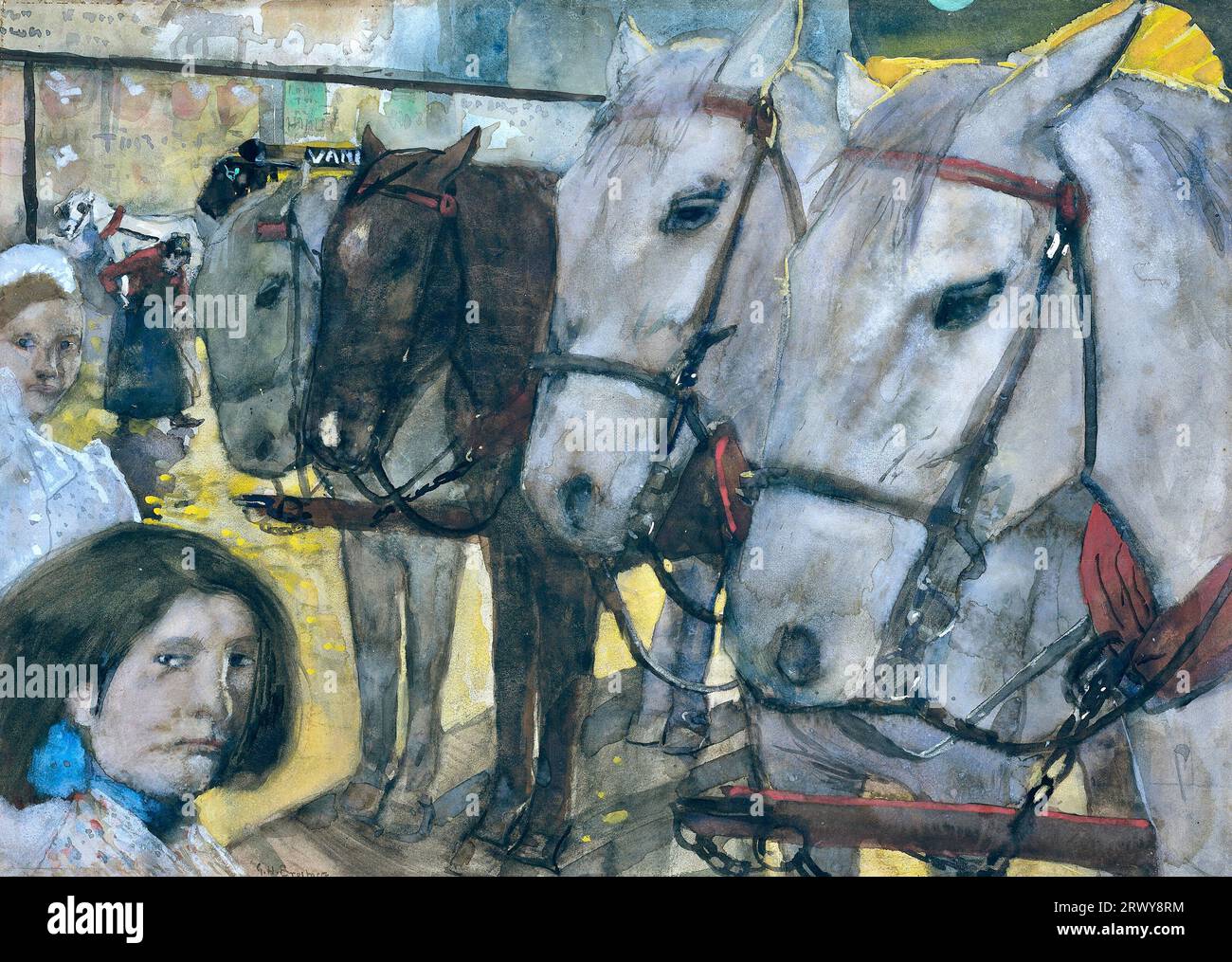 George Hendrik Breitner - Tram horses on the Dam Square, Amsredam - 1894 Stock Photo