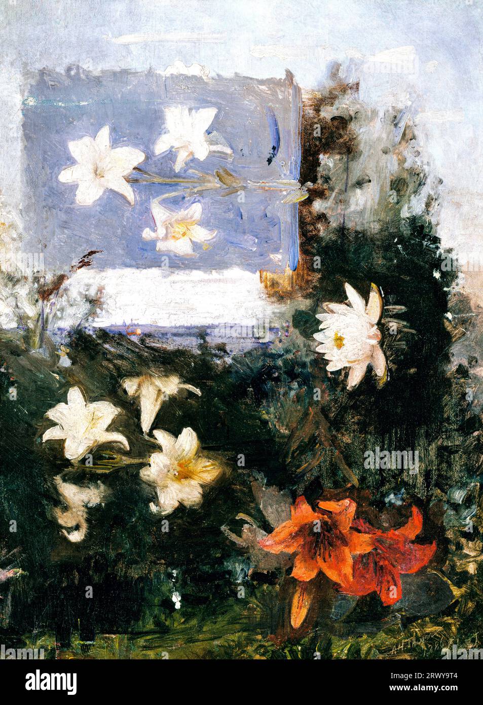 Flower Studies  painting in high resolution by Abbott Handerson Thayer. Original from the Smithsonian Institution. Stock Photo