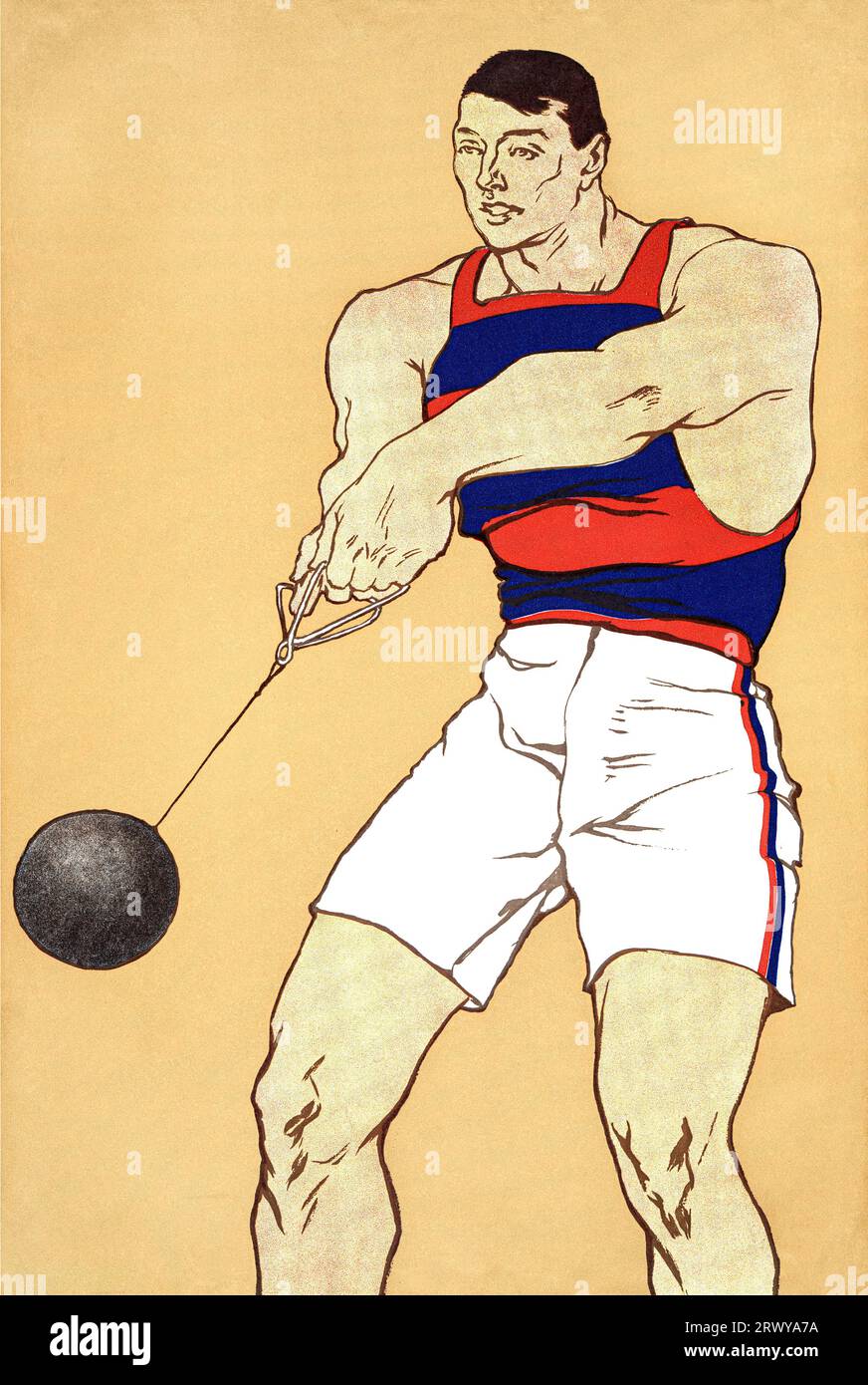 Hammer throw print in high resolution by Edward Penfield. Original from The New York Public Library. Stock Photo
