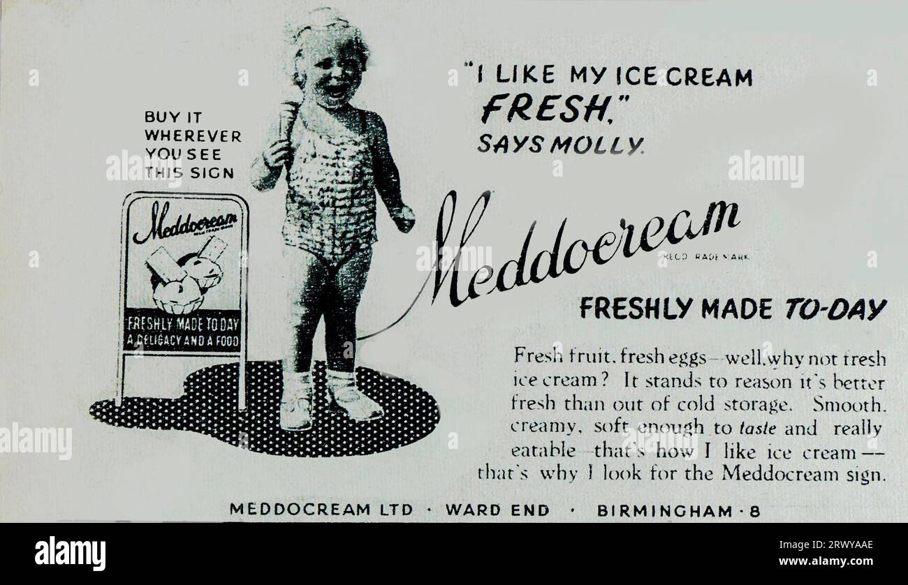 A 1950 advertisement for Meddocream Ice Cream, manufactured by