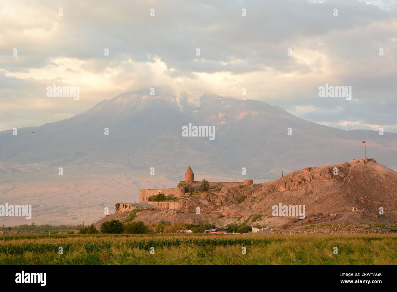 Khor Virap monastery and mount Ararat. Pokr Vedi. Ararat province. Armenia Stock Photo