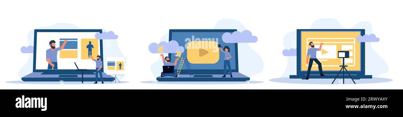 Online video streaming and powerful tool for modern digital marketing. Ability to reach millions of potential customers through the Internet and socia Stock Vector