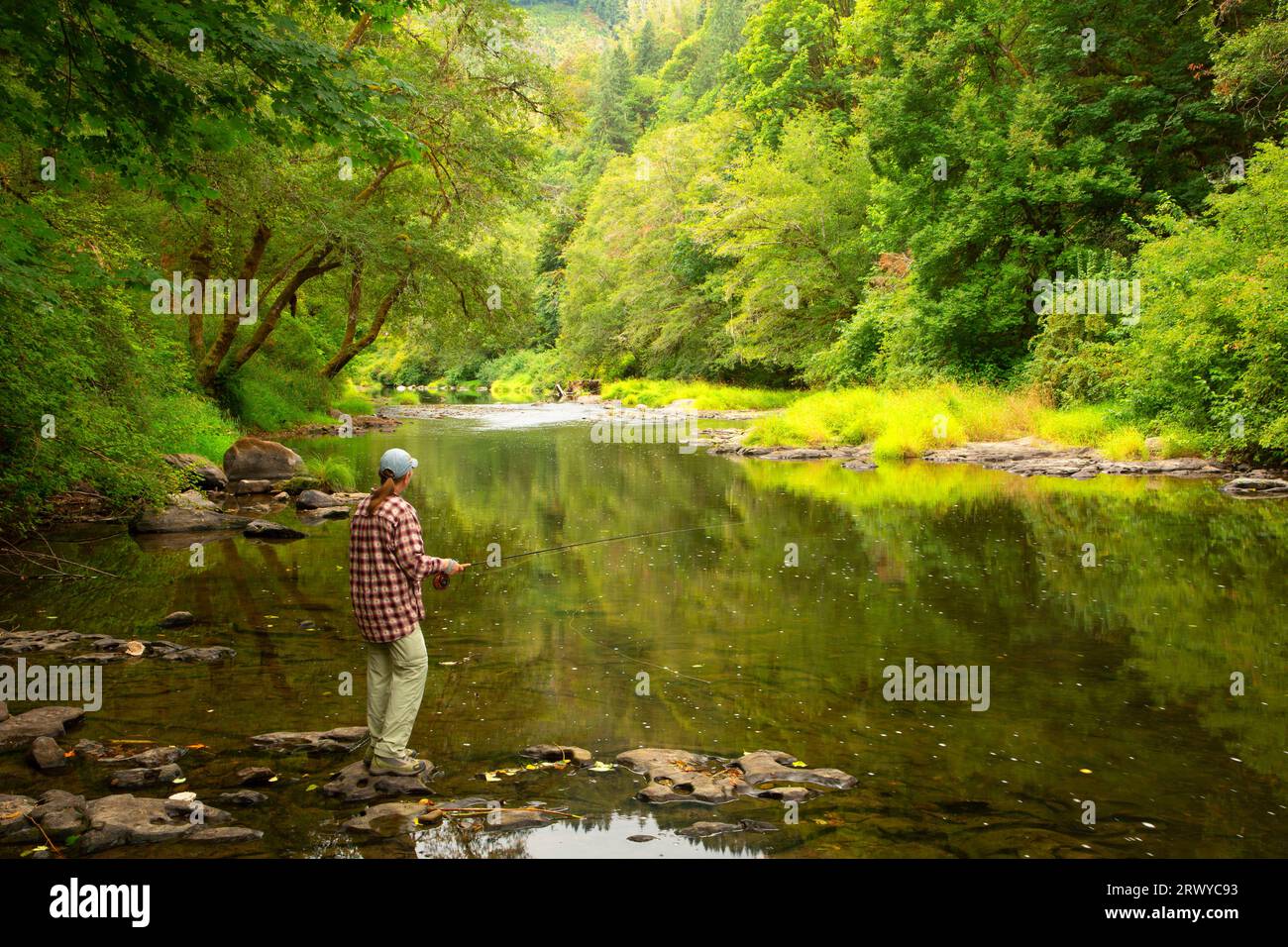 Fly fishing on the Alsea River, Missouri Bend Recreation Site, Marys