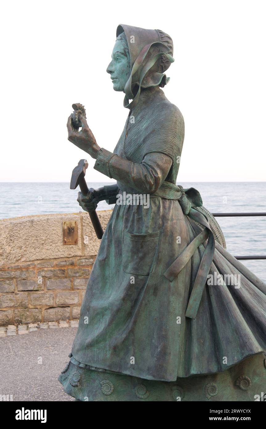 Bronze statue of the pioneering palaeontologist and fossil hunter Mary