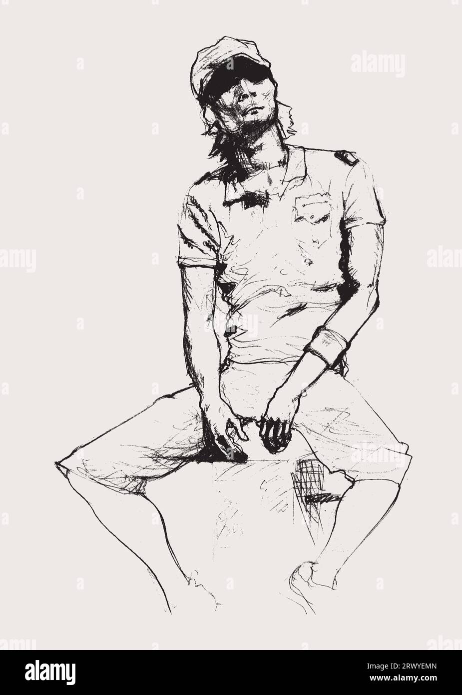 Vector free hand drawing illustration of a sitting man in tennis clothes Stock Photo