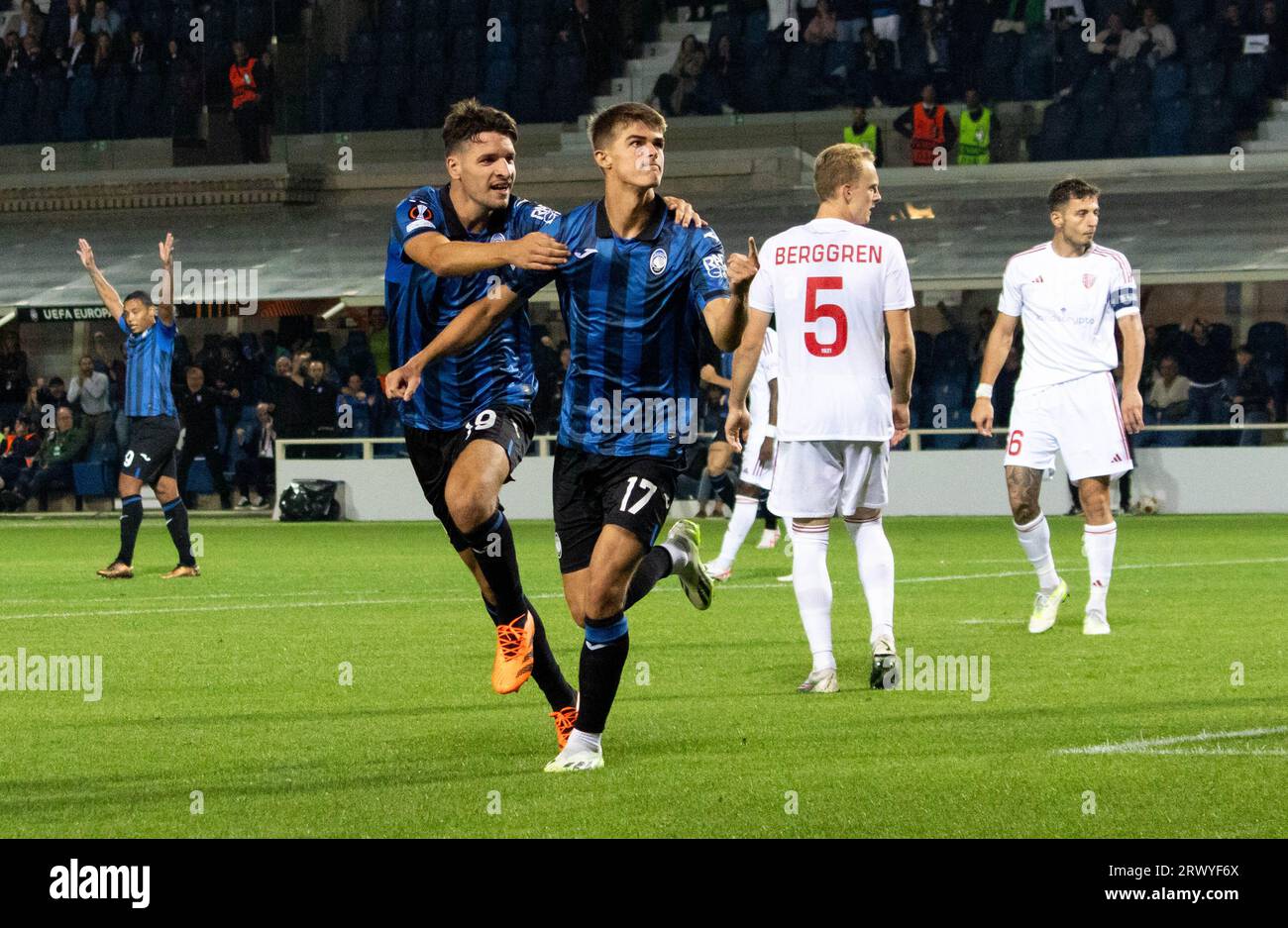 Bergamo, Italy. 19th Feb, 2023. Italy, Bergamo, feb 23 2023: Lorenzo  Colombo (Lecce striker) pressing in front court in the second half during  soccer game ATALANTA vs LECCE, Serie A Tim 2022-2023