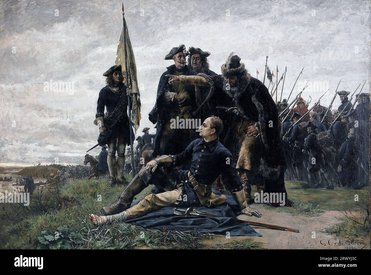 Charles XII and Mazepa at the Dnieper River after Poltava, Painting by Gustaf Cederström Stock Photo