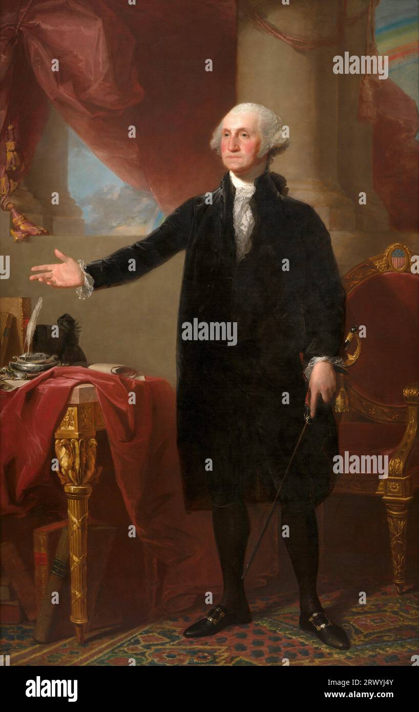 George Washington (Lansdowne portrait) 1796, Painting by Gilbert Stuart  George Washington (1732 – 1799) American military officer, statesman, and Founding Father who served as the first president of the United States from 1789 to 1797. Stock Photo