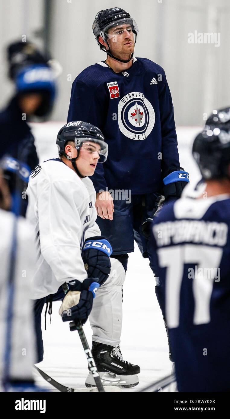 Winnipeg Jets' Gabriel Vilardi (13) skates during the opening day of NHL  hockey training camp in Winnipeg, Manitoba, Thursday, Sept. 21, 2023. (John  Woods/The Canadian Press via AP Stock Photo - Alamy