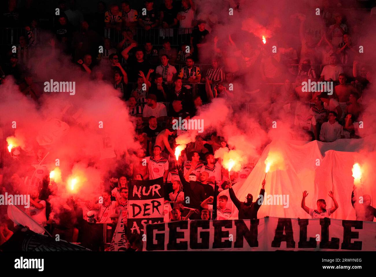 Linzer Fc LASK fans burn flares during the Europa League group E soccer match ...