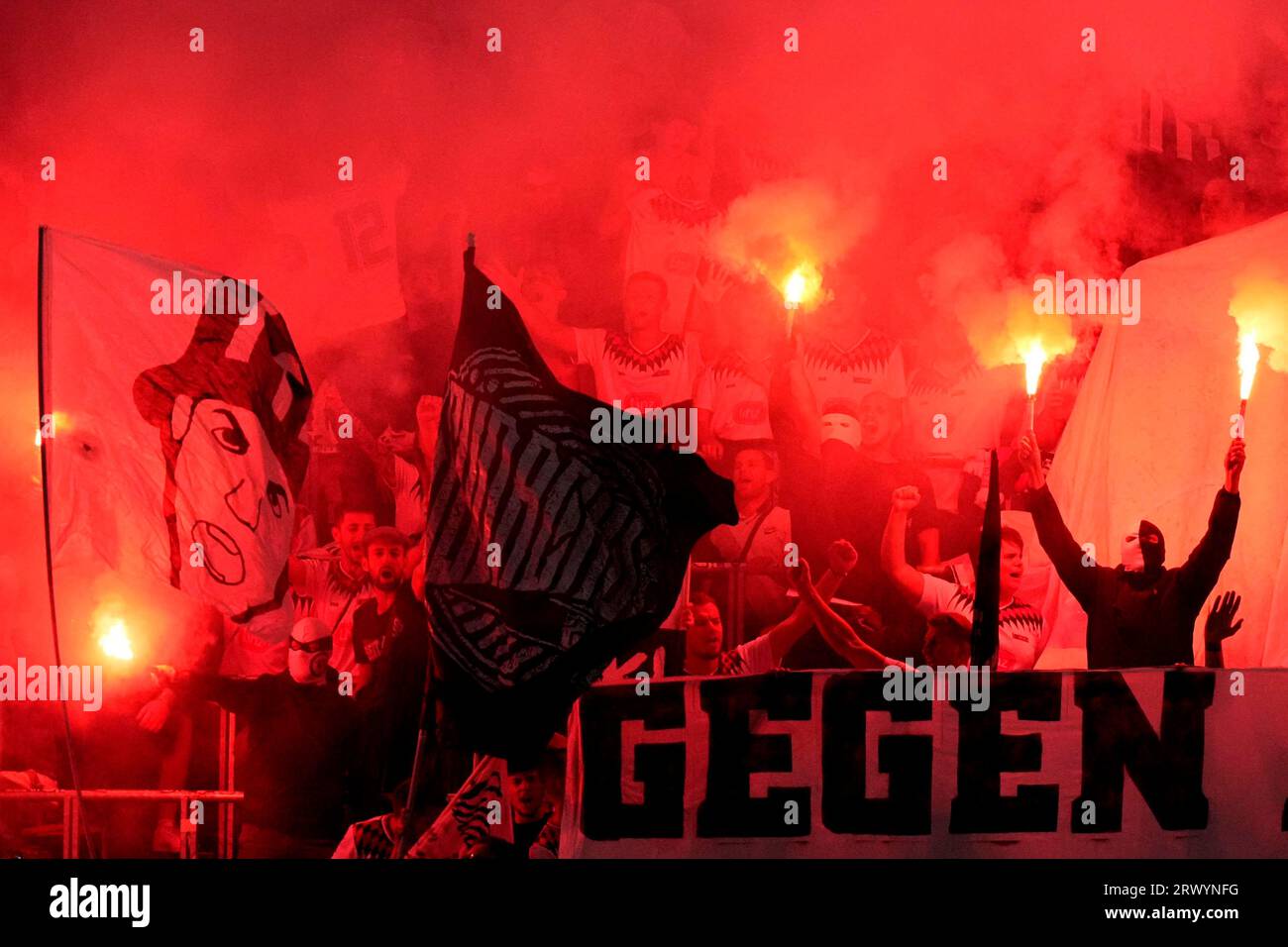 Linzer Fc LASK fans burn flares during the Europa League group E soccer match ...