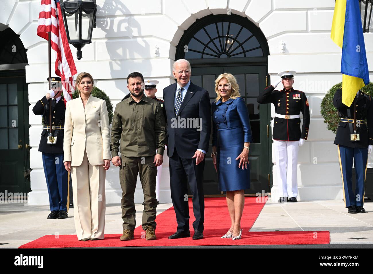 Washington, DC, USA. 21st Sep, 2023. 9/21/23 The White House Washington DC. President Joe Biden and the First LadyDr. Jill Biden welcome President Volodymyr Zelenskyy and Mrs. Olena Zelenska of Ukraine to the White House. (Credit Image: © Christy Bowe/ZUMA Press Wire) EDITORIAL USAGE ONLY! Not for Commercial USAGE! Stock Photo