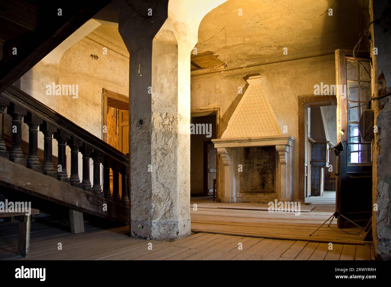 Old abandoned forgotten historical castle. Former mansion of Princess of Oldenburg. Stock Photo