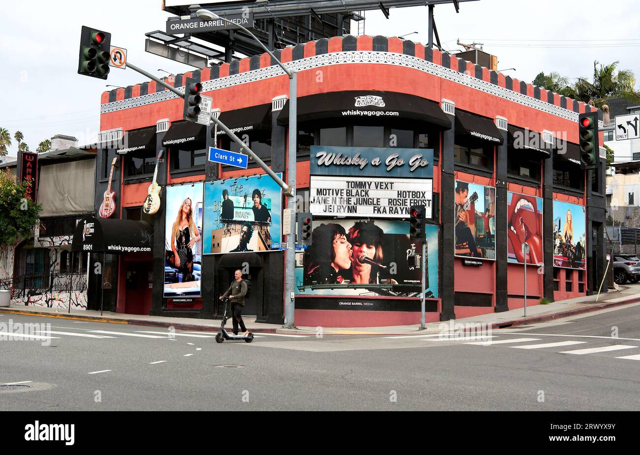 The historic Whisky A Go Go on the Sunset  Strip with billboards from The Rolling Stones video Angry, Los Angeles, CA, USA Stock Photo