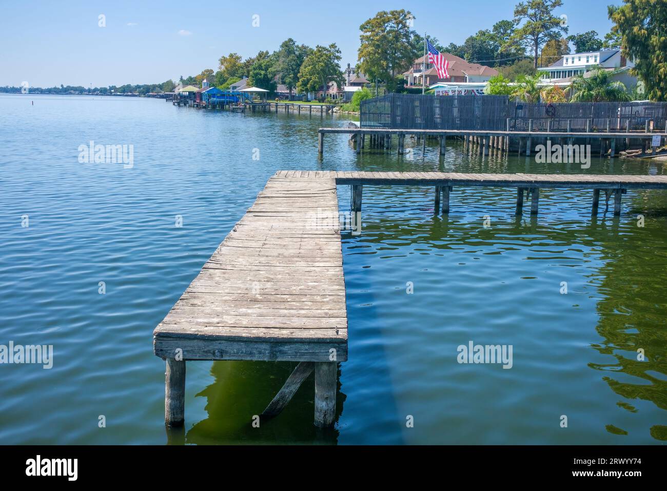 NEW ROADS, LA, USA SEPTEMBER 19, 2023 Shoreline with piers and