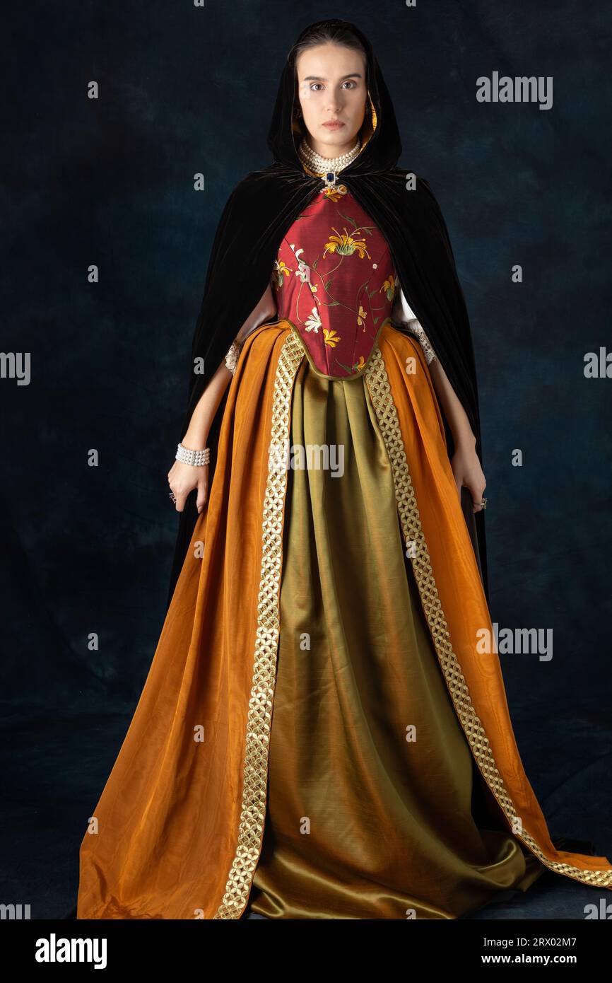 Woman in historical costume from Renaissance period with an embroidered ...