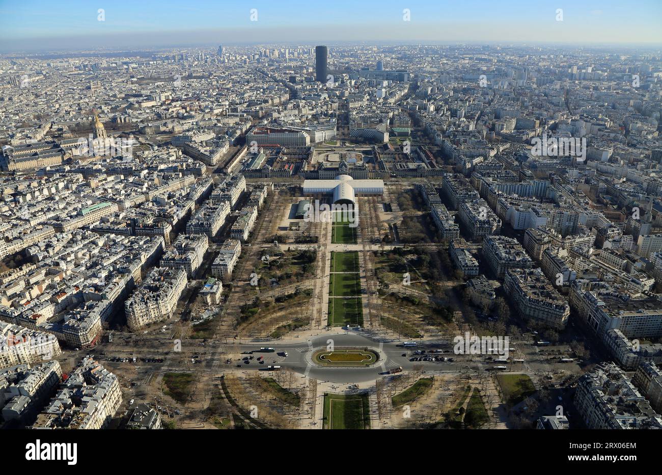 Panorama with Champ de Mars - view from Eiffel Tower, Paris, France Stock Photo