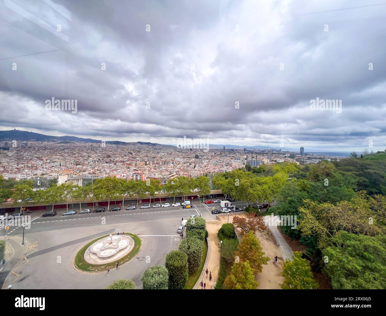 Barcelona skyline is seen from Montjuic Cable Car in Spain Stock Photo ...