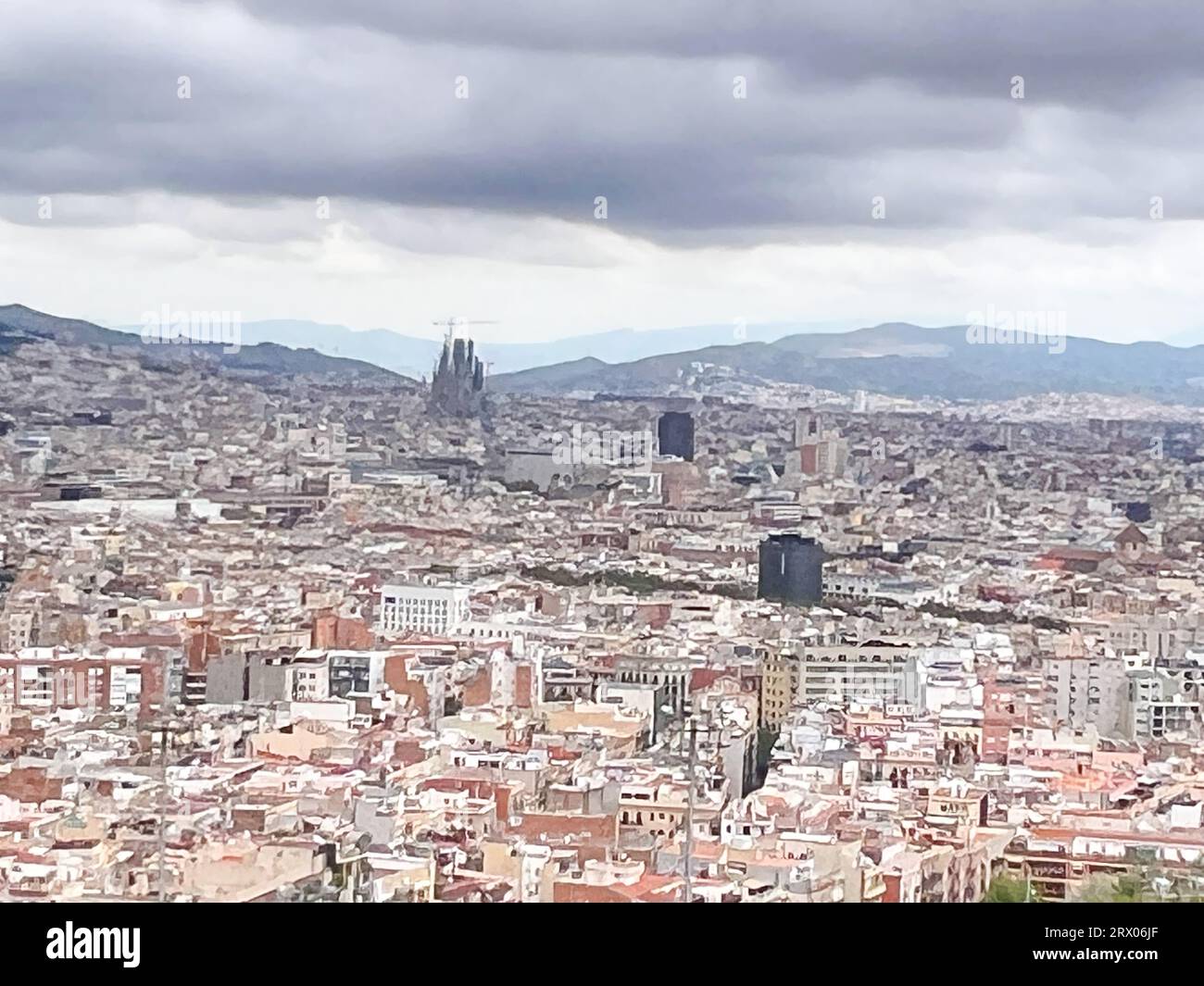 Barcelona skyline is seen from Montjuic Cable Car in Spain Stock Photo ...