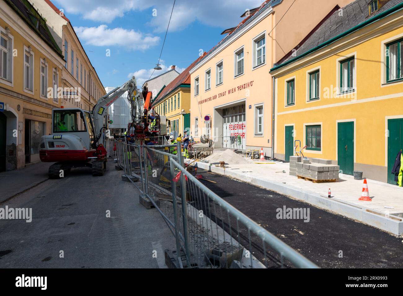Repa Vienna Vienna, Austria - June 13, 2023: Repair work on one of the streets in ...