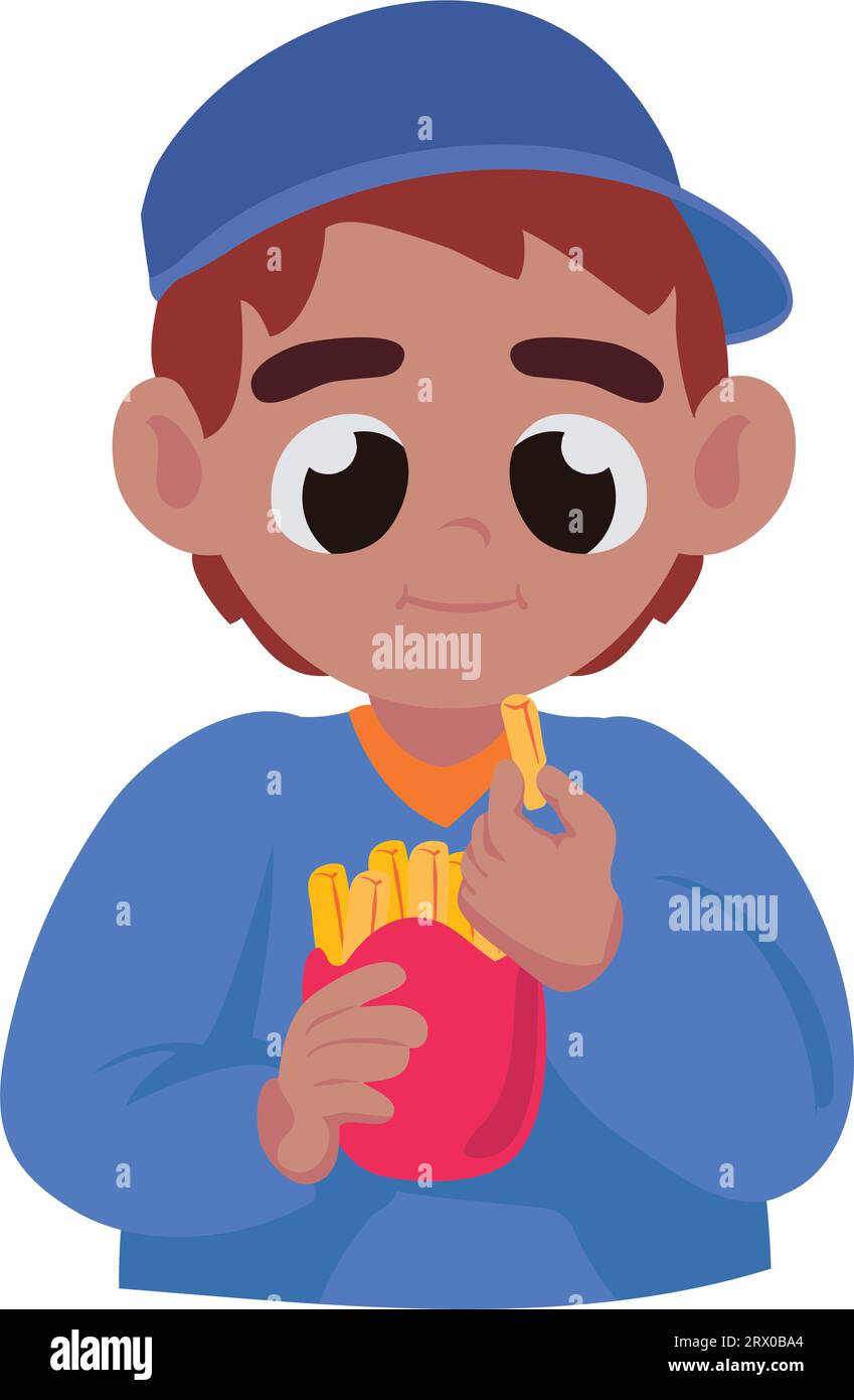 kid eating french fries Stock Vector
