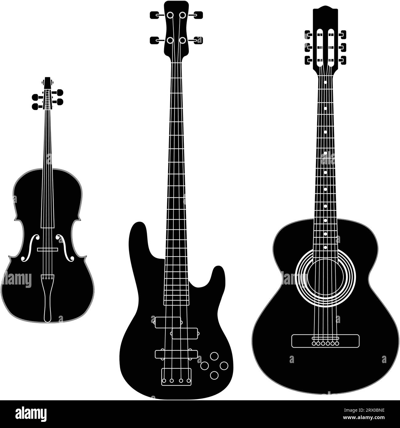 Layered vector illustration of ollected String Instruments Silhouette. Stock Vector