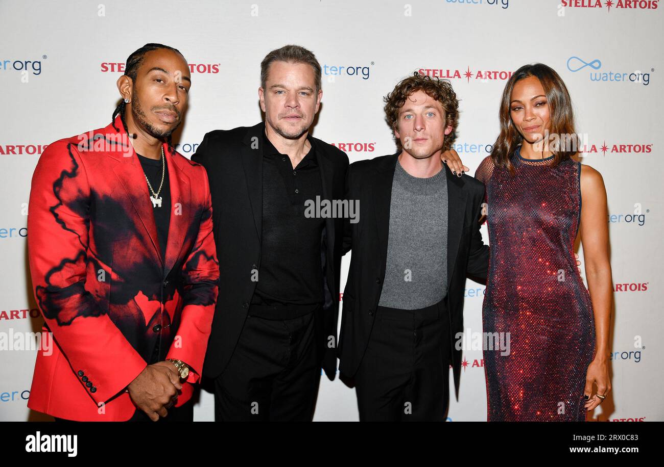 Ludacris, left, Matt Damon, Jeremy Allen White, and Zoe Saldana attend