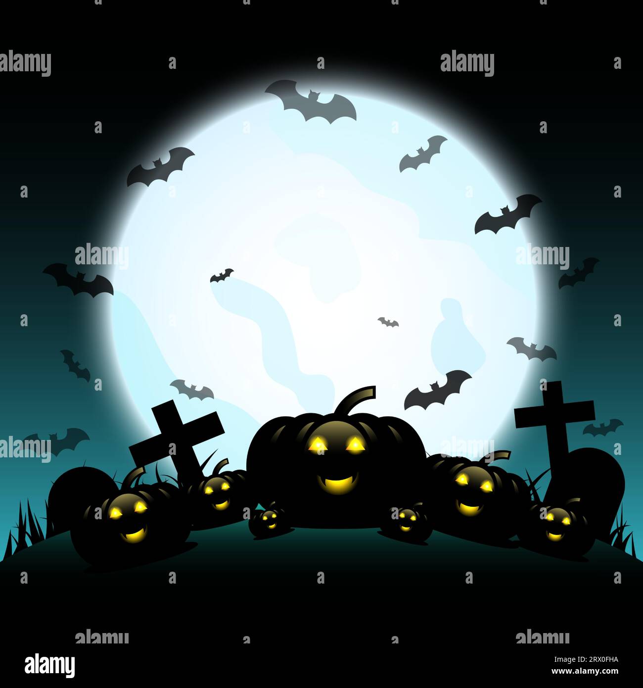 Halloween background with pumpkins under the moonlight, stock vector ...