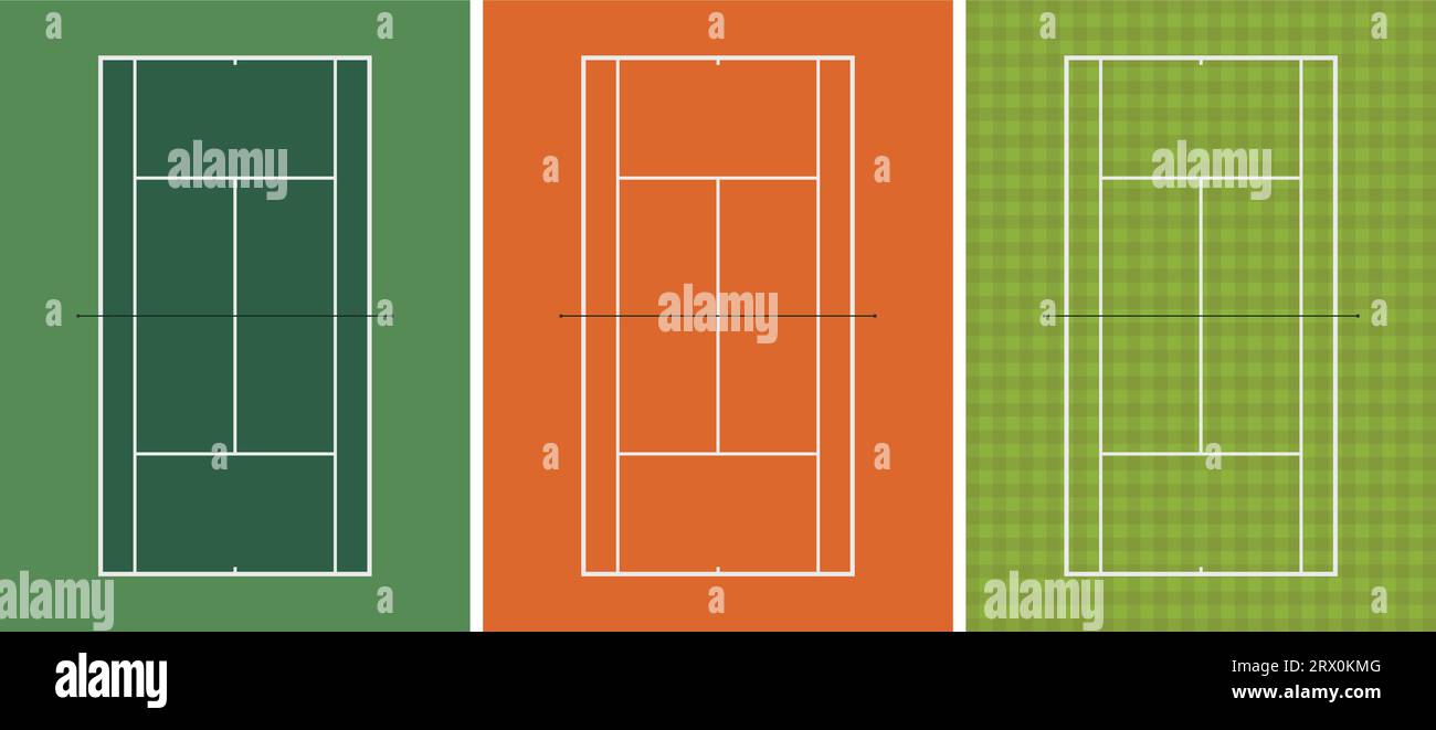 Layered vector illustration of three different kinds of Tennis Court