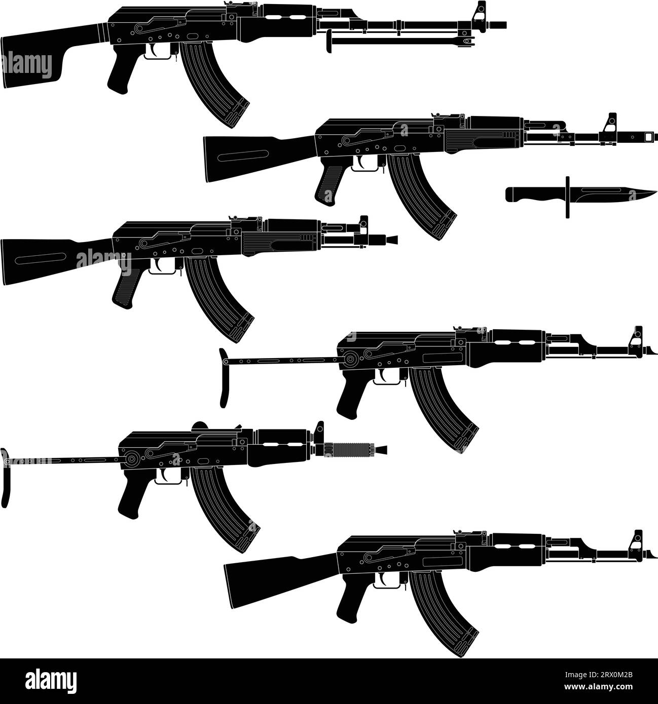 Layered vector illustration of collected  Assault rifles. Stock Vector