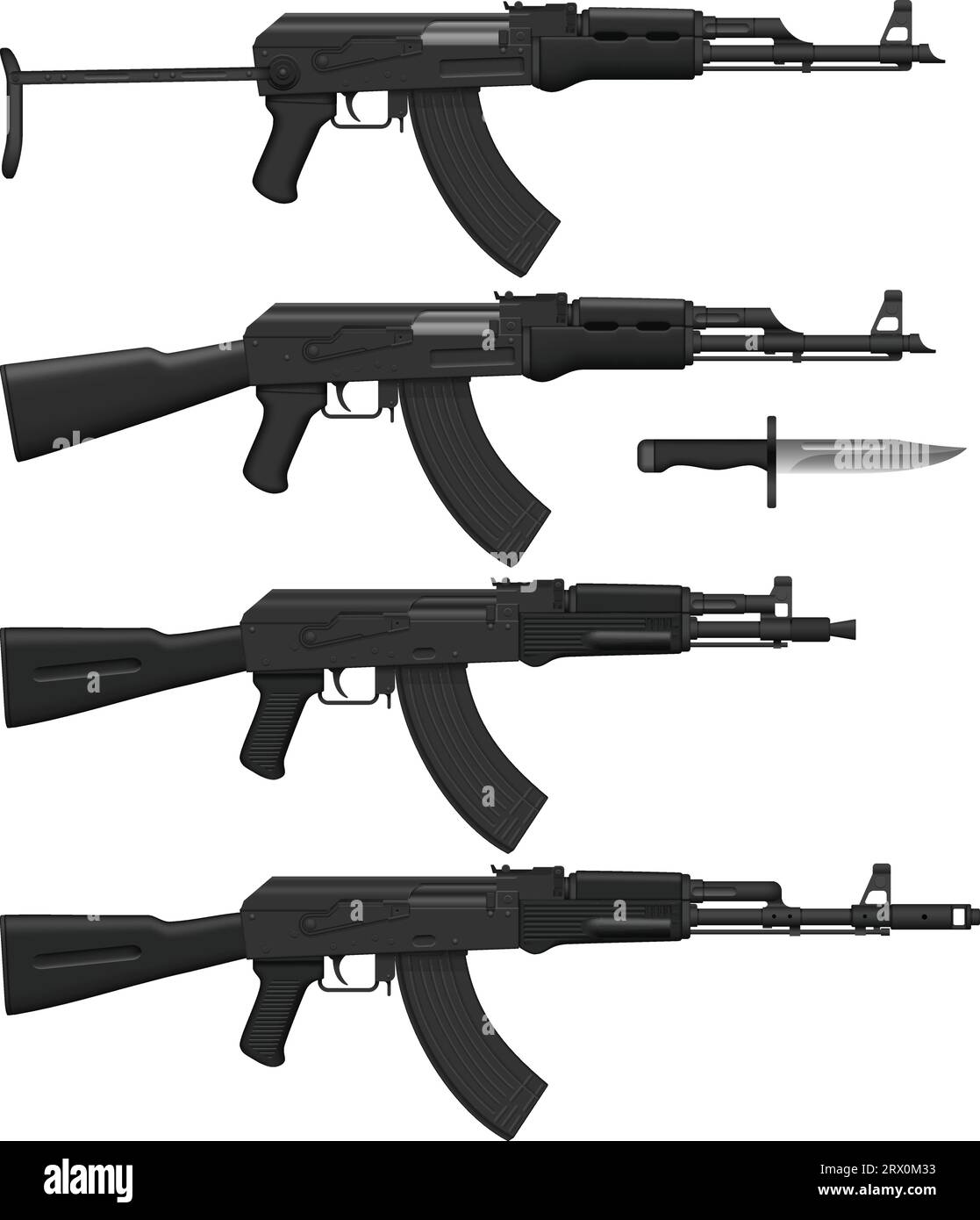 Layered vector illustration of different Assault rifles. Stock Vector