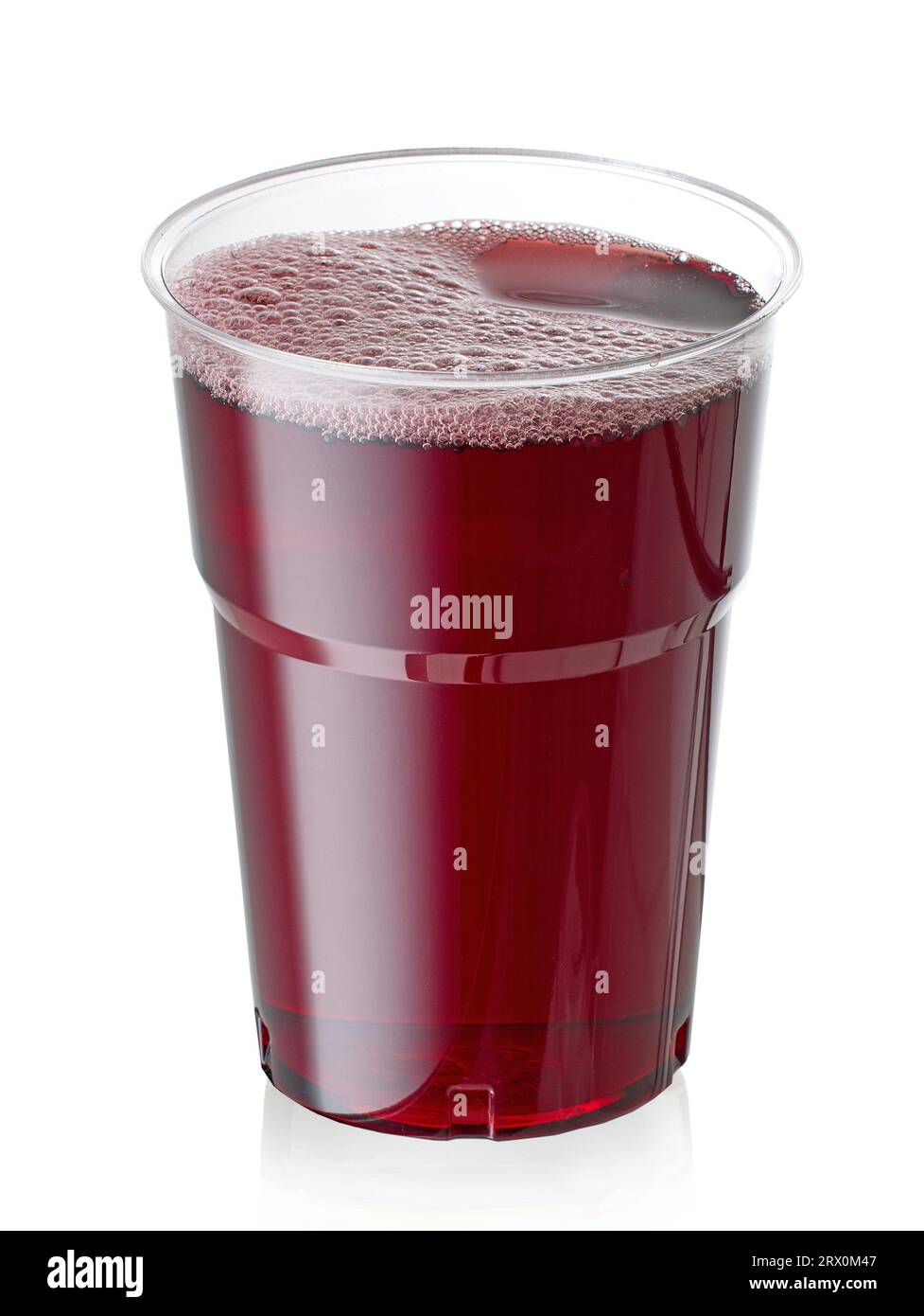 plastic glass of red grape juice isolated on white background Stock Photo