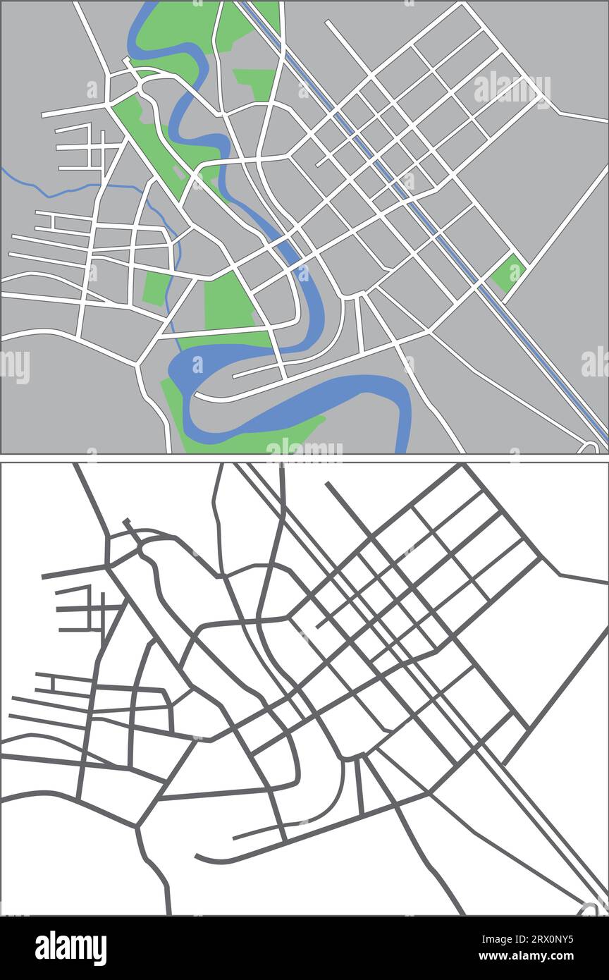 Layered editable vector streetmap of Baghdad,Iraq,which contains lines and colored shapes for lands,roads,rivers and parks. Stock Vector