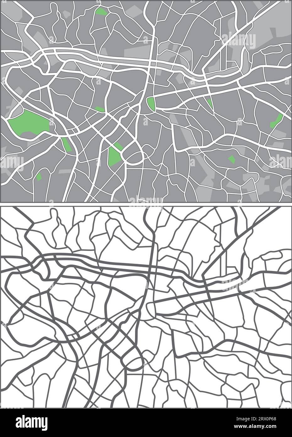 Layered editable vector streetmap of Sao Paulo,Brazil,which contains lines and colored shapes for lands,roads and parks. Stock Vector