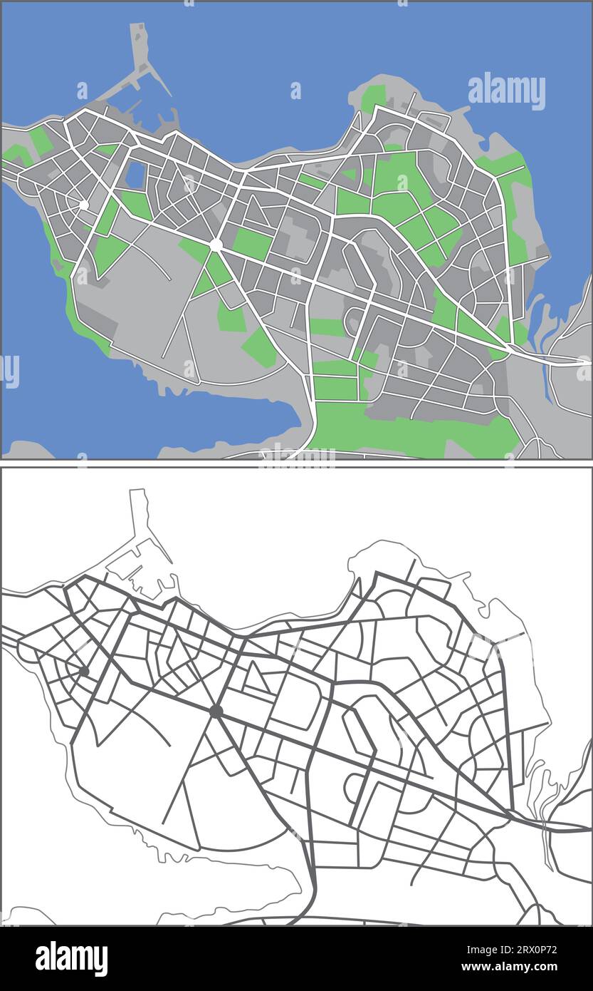Layered editable vector streetmap of Reykjavik,Iceland,which contains ...