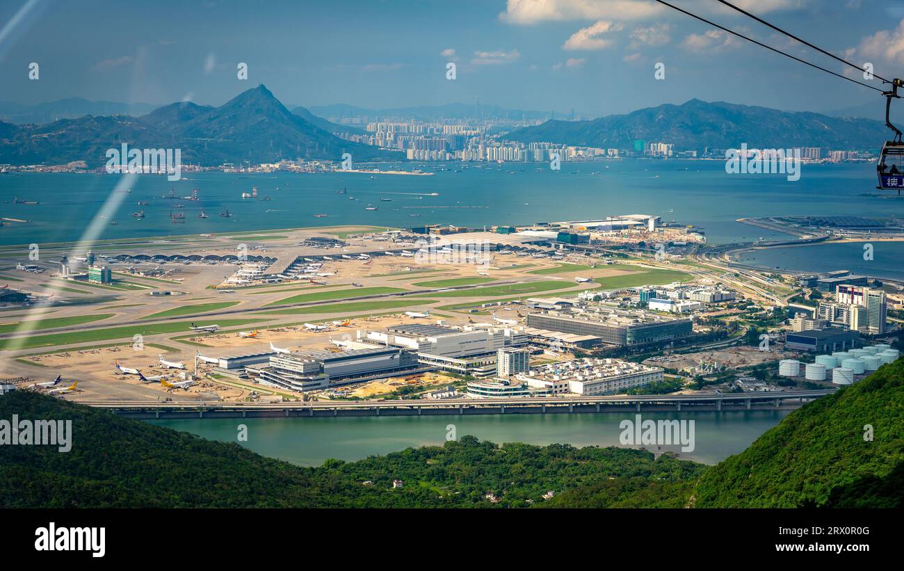 Hong Kong, China - Birds eye view of the airport Stock Photo