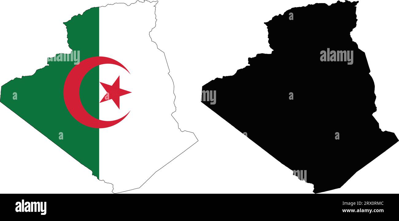 Vector illustration map and flag of Algeria. Stock Vector