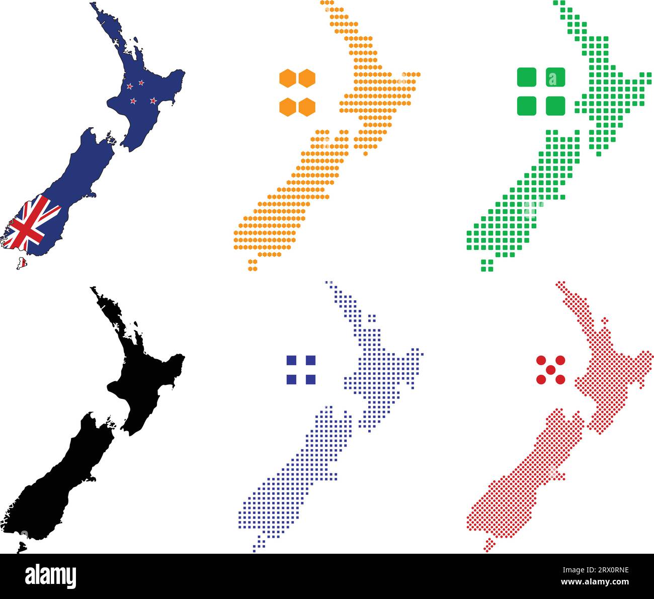 Vector illustartion different pixel map of New Zealand Stock Vector ...