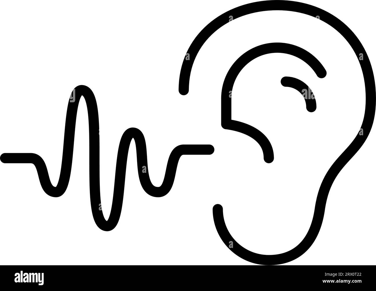 Sound waves coming into an ear. Pixel perfect, editable stroke Stock Vector