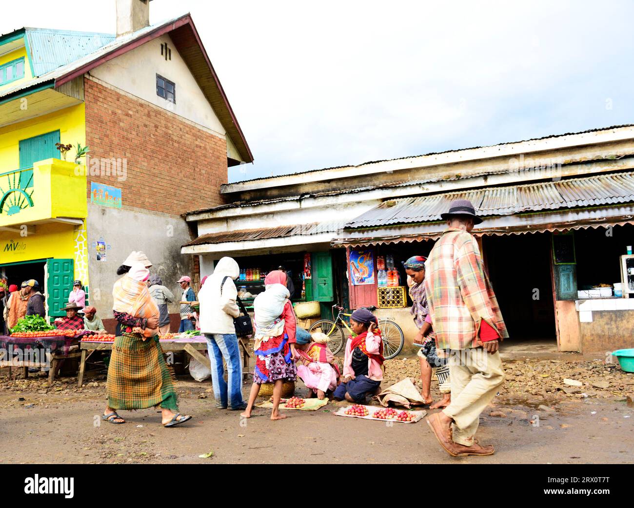 A colorful rural market in central Madagascar. Stock Photo