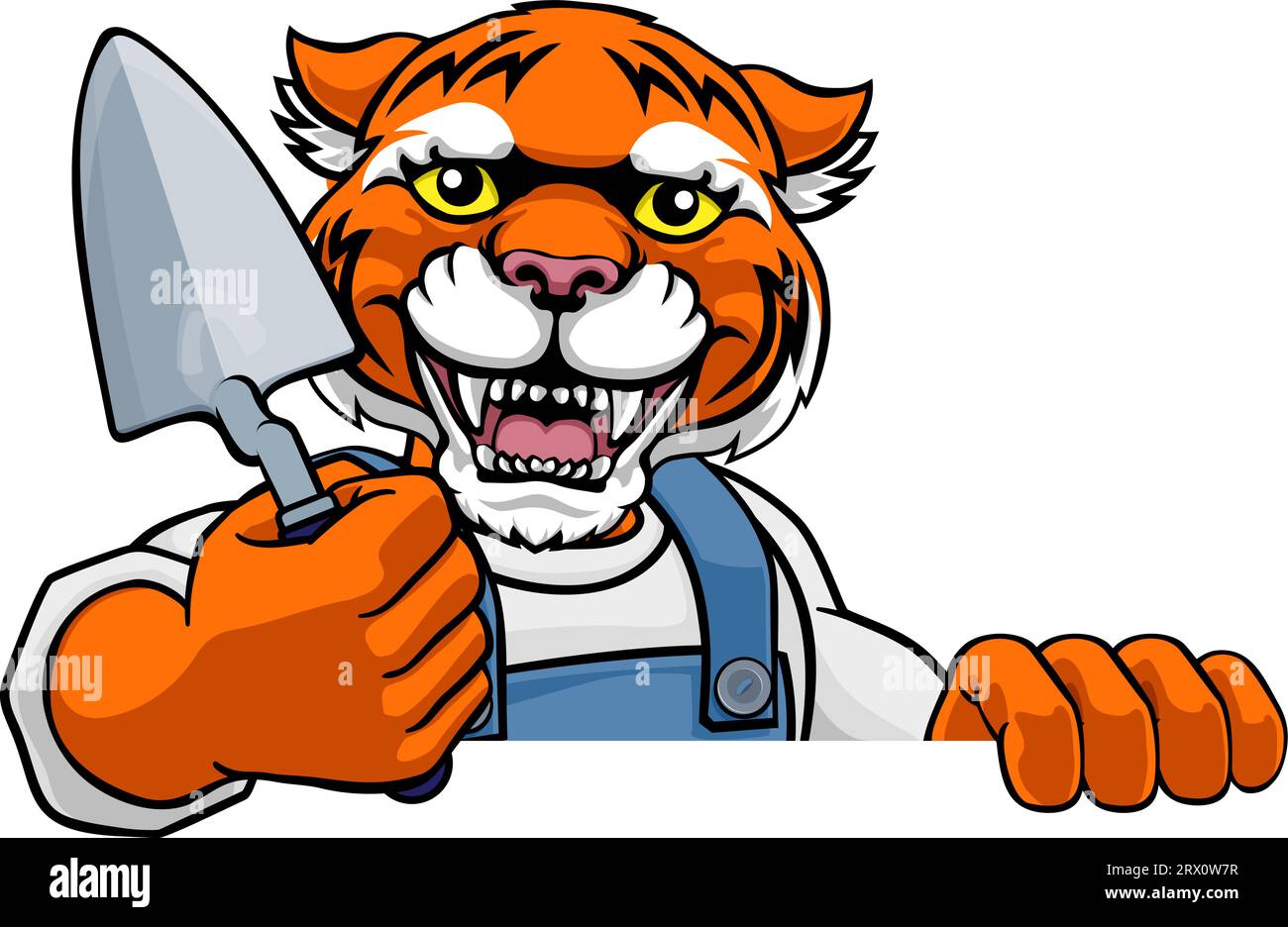 Tiger Bricklayer Builder Holding Trowel Tool Stock Vector