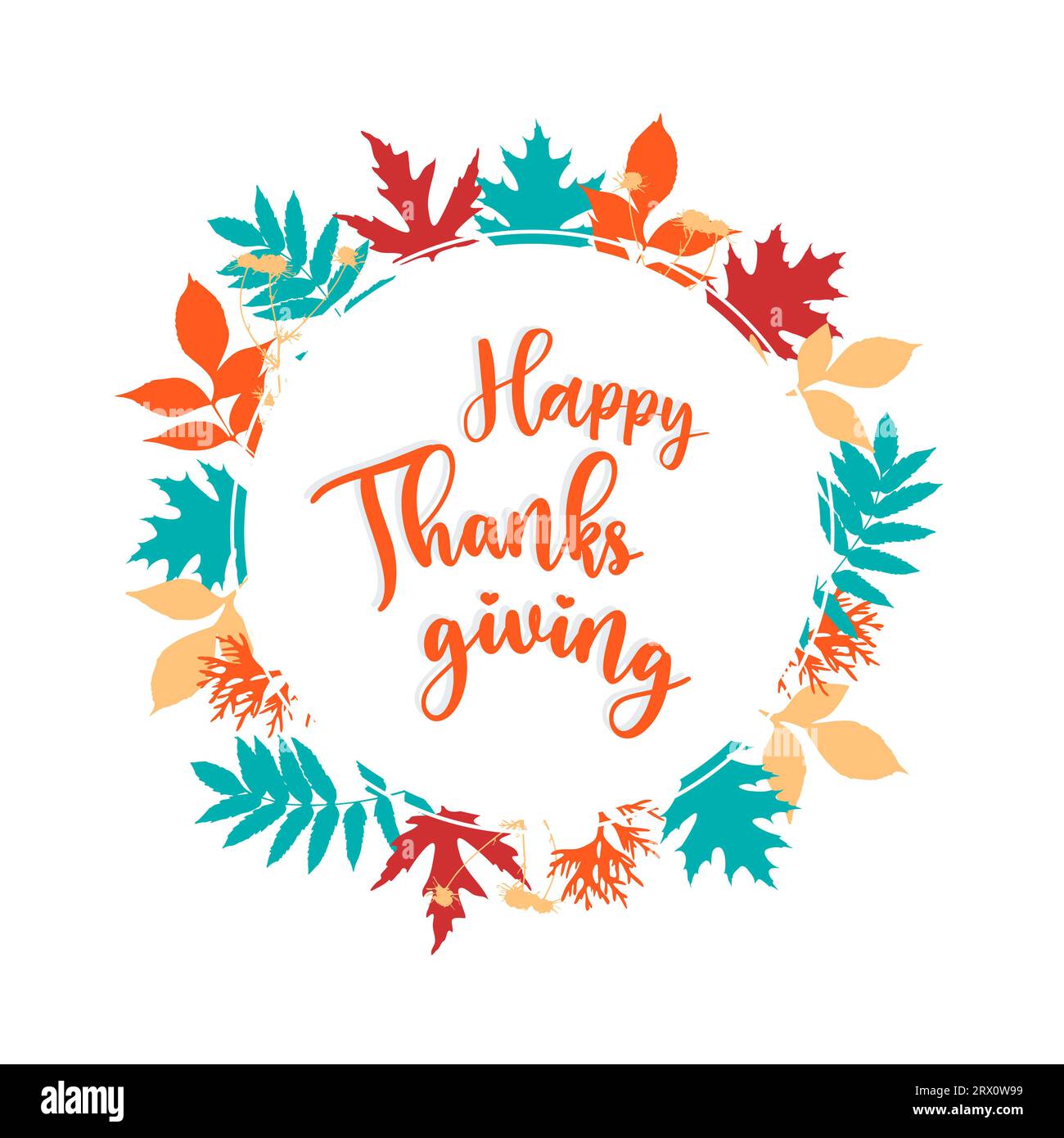 Autumn happy thanksgiving circle background with falling autumn leaves ...