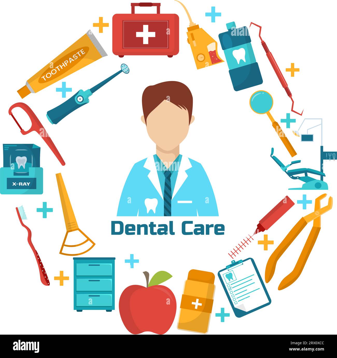 Dental Care Vector Illustration with Dentist Treating Human Teeth and