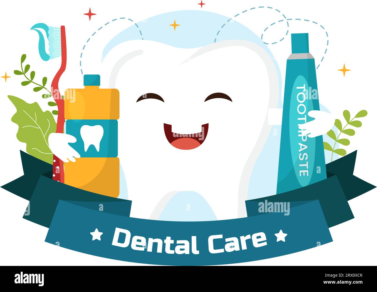 Dental Care Vector Illustration with Dentist Treating Human Teeth and